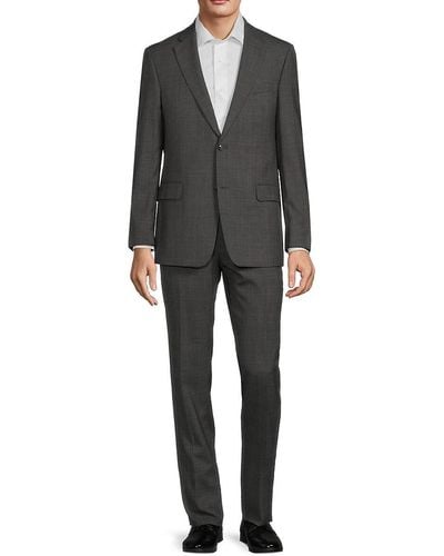 Saks Fifth Avenue Modern Fit Patterned Wool Blend Suit - Gray