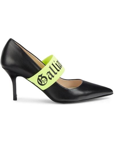 John Galliano Logo Strap Leather Court Shoes - Black