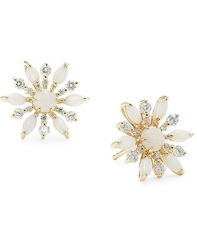 Effy 14K, Opal & Diamond Flower Stud Earrings - Metallic