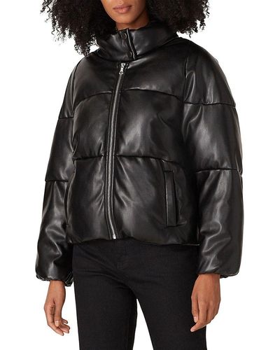 MILLY Faux Leather Puffer Jacket - Black
