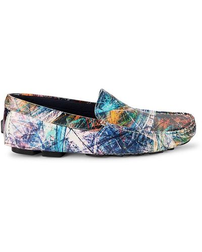 Robert Graham Electric Abtsract Print Driving Loafers - Blue