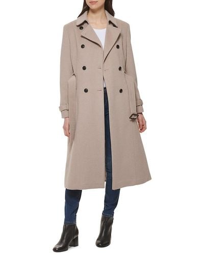 Cole Haan Double-breasted Belted Wool Blend Trench Coat - Natural