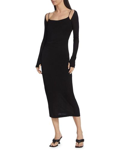 Womens Helmut Lang black Ribbed Contour Midi Dress