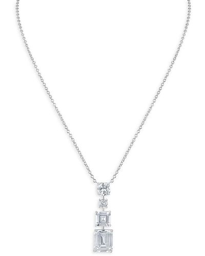 CZ by Kenneth Jay Lane Rhodium Plated & Cubic Zirconia Drop Pendant Necklace - Metallic