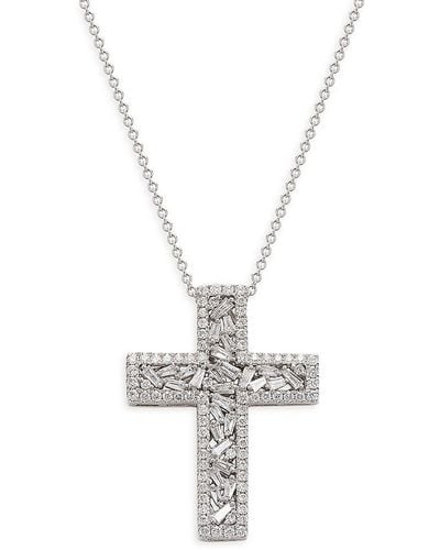 Effy 14k White Gold & 0.97 Tcw Diamond Cross Pendant Necklace - Metallic