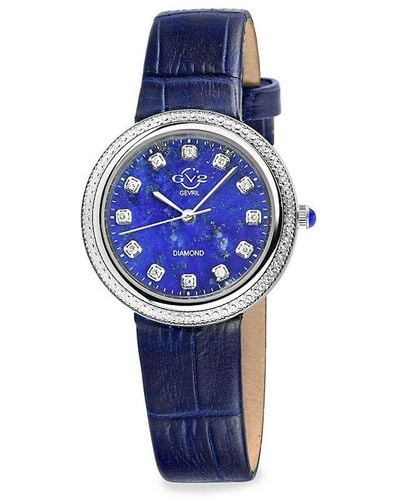 Gevril Arezzo 33mm Stainless Steel, Lapis, Diamond & Leather Strap Watch - Blue