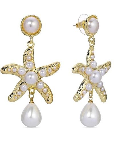 Eye Candy LA Luxe Zasa 14K Goldplated & Faux Pearl Starfish Dangle Earrings - White