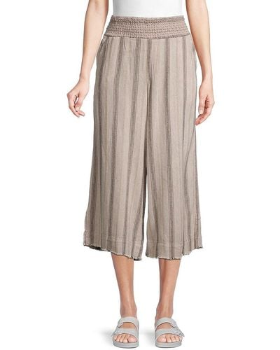 Democracy Wide-leg Smocked Cropped Pants - Brown