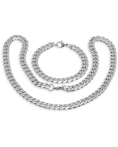 Anthony Jacobs Stainless Steel 2-Piece Chain-Link Bracelet & Necklace Set - Metallic