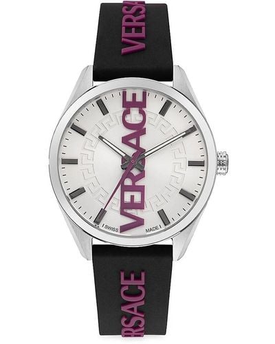 Versace V-vertical 42mm Stainless Steel Case Logo Watch - White