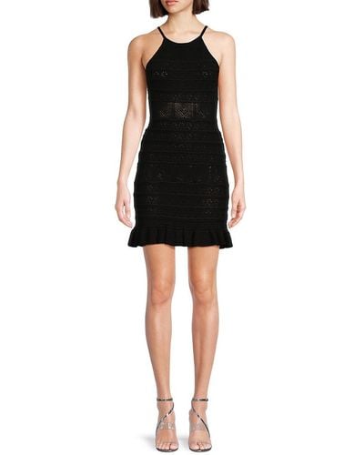Bebe Pointelle Crochet Mini Dress - Black