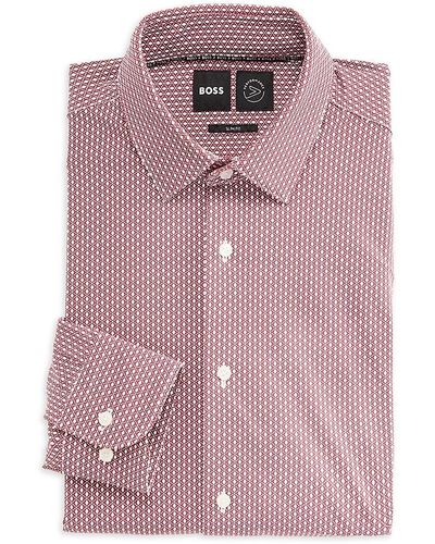 BOSS P-Hank Slim Fit Geometric Print Dress Shirt - Pink
