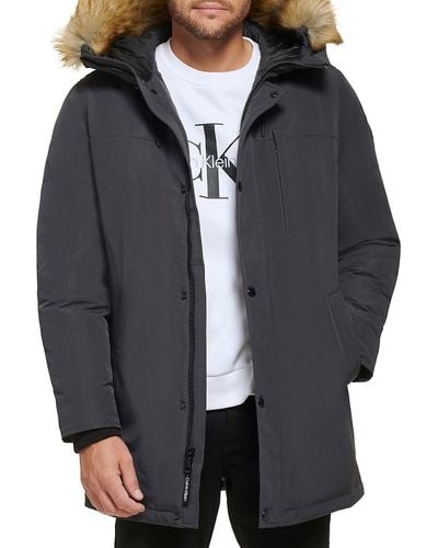 Calvin Klein Arctic Faille Faux Fur Hooded Jacket - Gray