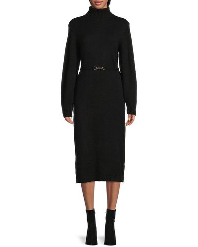 Saks Fifth Avenue Belted Turtleneck Sweater Dress - Black