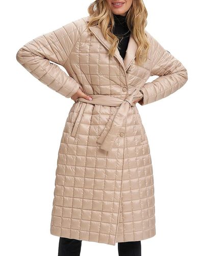 Noize Box Quilted Belted Puffer Coat - Natural