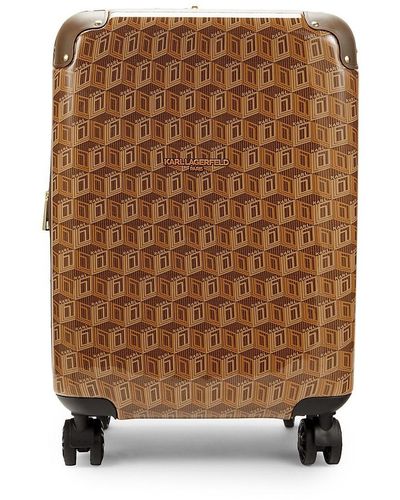 Karl Lagerfeld 20 Inch Monogram Print Spinner Suitcase - Brown