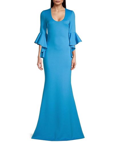Black Halo Eve Cambria Ruffle Sleeve Gown - Blue