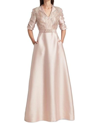 Reem Acra Bead Embellished Satin Gown - Pink