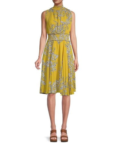 Nanette Lepore Animal-Print Pleated Dress - Yellow