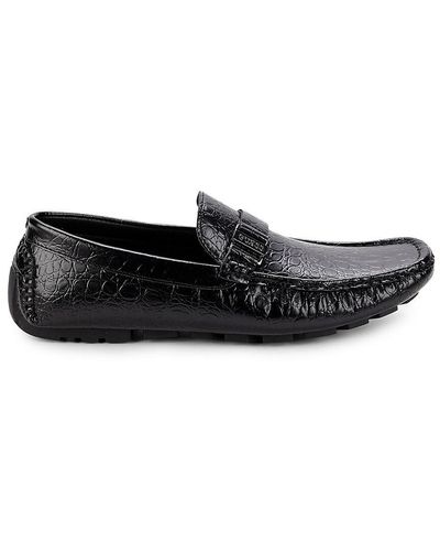 Guess Amadeo Croc Embossed Driving Loafers - Black