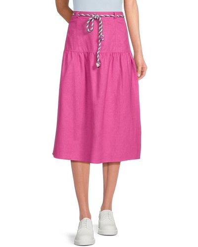 Sam Edelman Mylah Belted Linen Blend Skirt - Pink