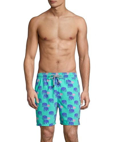 Tom & Teddy Elephant-print Drawstring Swim Shorts - Blue