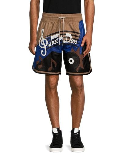 Just Don Graphic Leather Shorts - Black