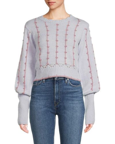 7021 Embroidered Cropped Sweater - Blue