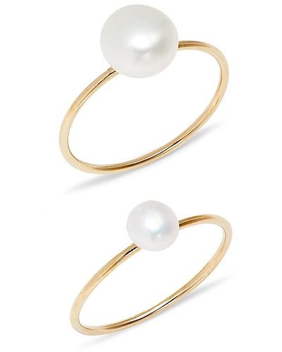 Shashi Margaux 2-piece 14k Goldplated Sterling Silver & 5mm Freshwater Pearl Ring Set - White