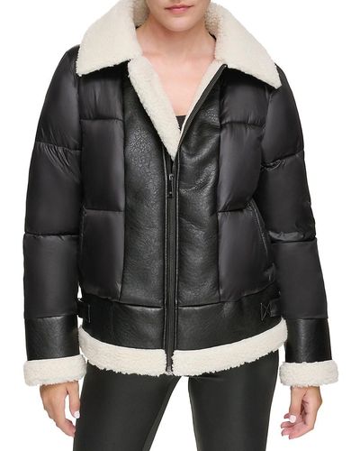 Andrew Marc Faux Leather & Faux Shearling Puffer Jacket - Black