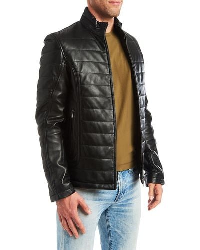 PINOPORTE Dino Stand Collar Leather Jacket - Black