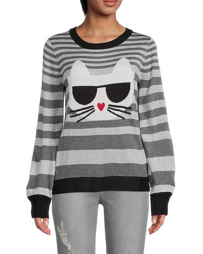 Karl Lagerfeld Striped Choupette Sweater - Gray
