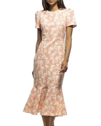 Shoshanna Thompson Floral Linen Blend Midi Dress - Natural