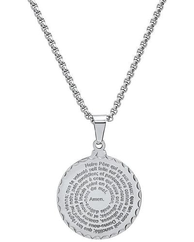 Anthony Jacobs Stainless Steel Notre Pere Prayer Round Pendant Necklace - White