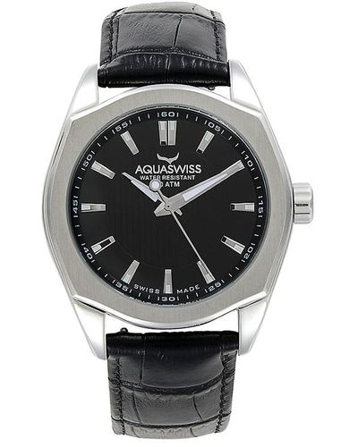 Aquaswiss 42mm Stainless Steel Leather Strap Analog Watch - Black