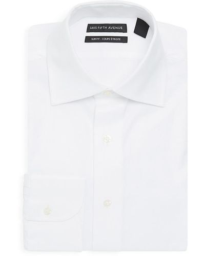 Saks Fifth Avenue Men's Slim-fit Royal Oxford Woven Cotton Dress Shirt - White - Size 17 34