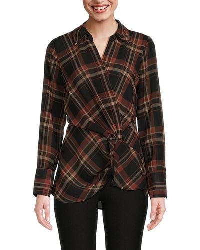 Laundry by Shelli Segal Checked Twisted Blouse - Black