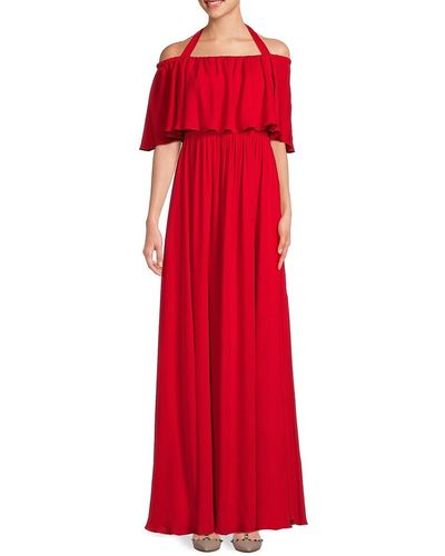 Valentino Ruffle Off Shoulder Silk Gown - Red