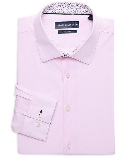 Report Collection 4 Way Long Sleeve Twill Dress Shirt - Pink