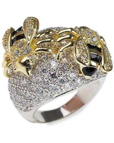 CZ by Kenneth Jay Lane 18K Goldplated, Rhodium Plated & Crystal Bee Dome Band Ring - Metallic