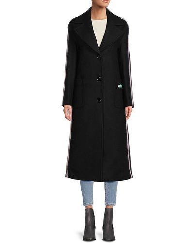 Love Moschino Virgin Wool Blend Stripe Overcoat - Black