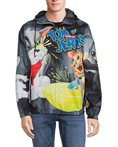 Members Only Men's Tom & Jerry Graphic Hooded Jacket - Black Combo - Size M