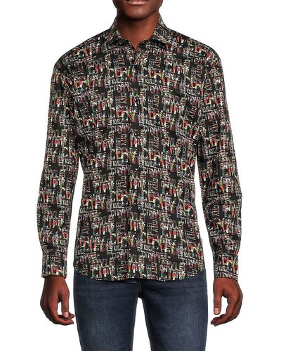 Bertigo 'Dalan Print Button Down Shirt - Black