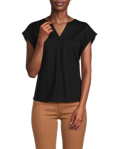 Bobeau V Neck Dolman Top - Black