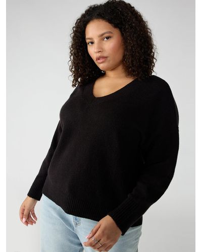 Sanctuary Easy Breezy V-neck Pullover Sweater Black Inclusive Collection