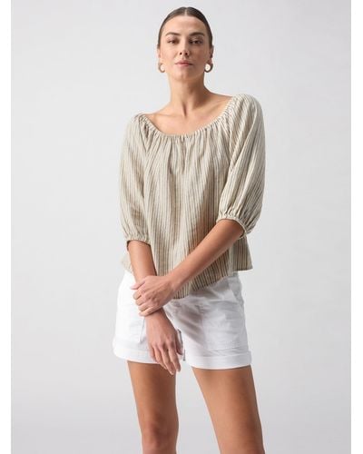 Sanctuary Beach To Bar Blouse Eco Olive Stripe - White