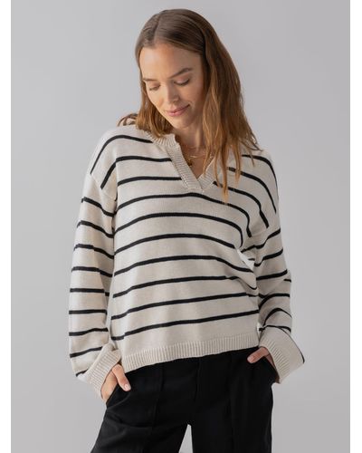 Sanctuary Chill Vibes Sweater Chalk Black Stripe - Gray