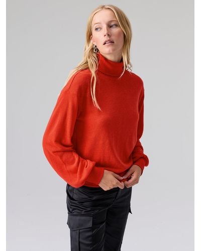 Sanctuary Ruched Sleeve Turtleneck Top Lipstick - Red