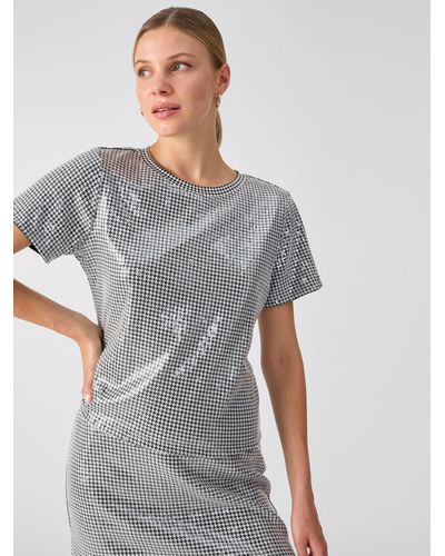 Sanctuary The Perfect Sequin Tee Micro Houndstooth - Gray