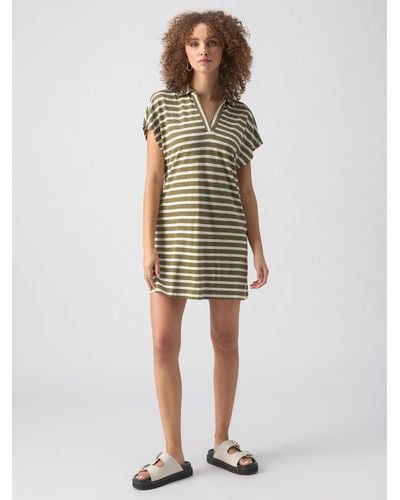 Sanctuary Johnny Collar T-shirt Dress Light Ecru Olive Stripe - Natural